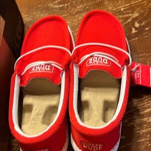 Hey Dude Red Moccasins with Slip-On Style and Flat Sole